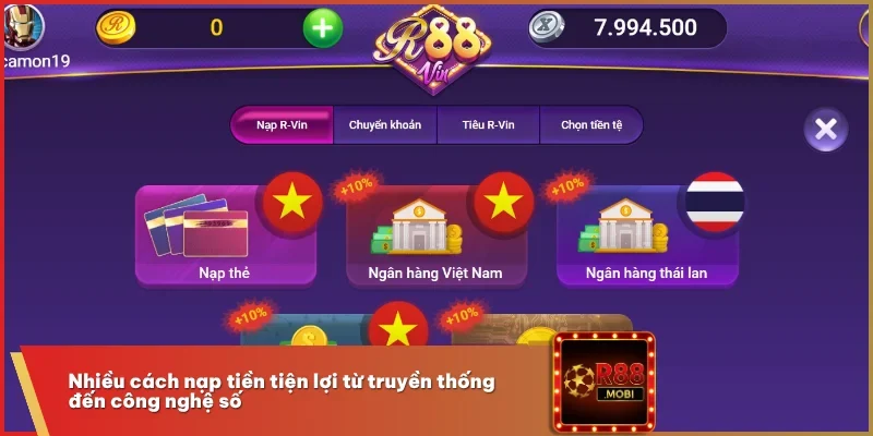Hướng Dẫn Nạp Tiền R88 Nhanh Gọn, Không Lo Lỗi Giao Dịch 2 Nhiều cách nạp tiền tiện lợi từ truyền thống đến công nghệ số
