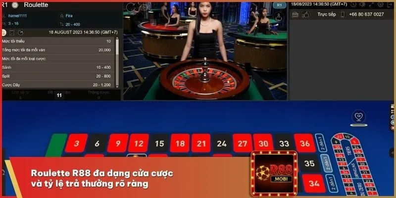 Roulette R88 đa dạng cửa cược và tỷ lệ trả thưởng rõ ràng 