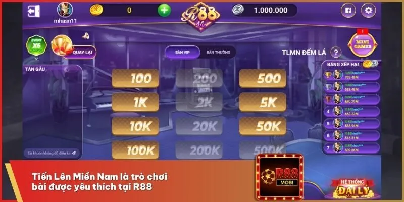Tiến Lên Miền Nam là trò chơi bài được yêu thích tại R88